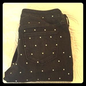 Like new black jeans with silver polka dots